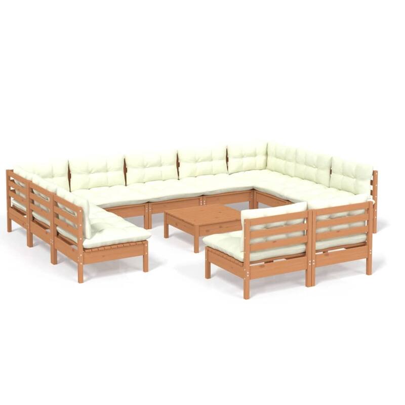 vidaXL Solid Pinewood Patio Lounge Set 12 Piece with Cushions Multi Colors