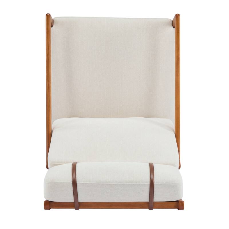 Mid Century Modern Accent Armchair, Solid Wood Frame with High Back, Beige Upholstered Cushions, Ergonomic Lounge Chair