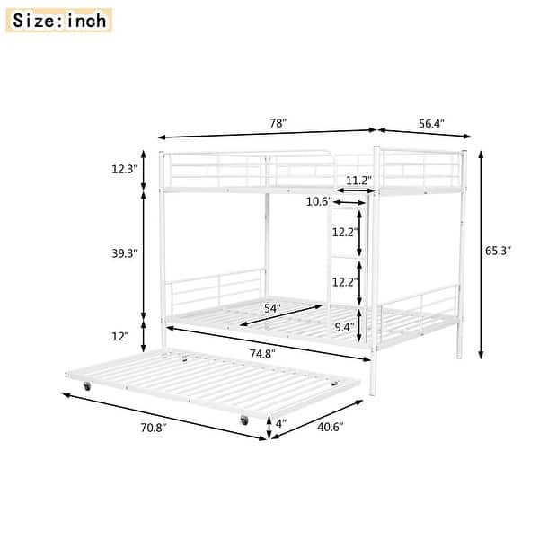 dimension image slide 2 of 3, Multifunctional & Useful Design Iron Bunk Bed with Extra Bed for Space-saving, Safety Guaranteed