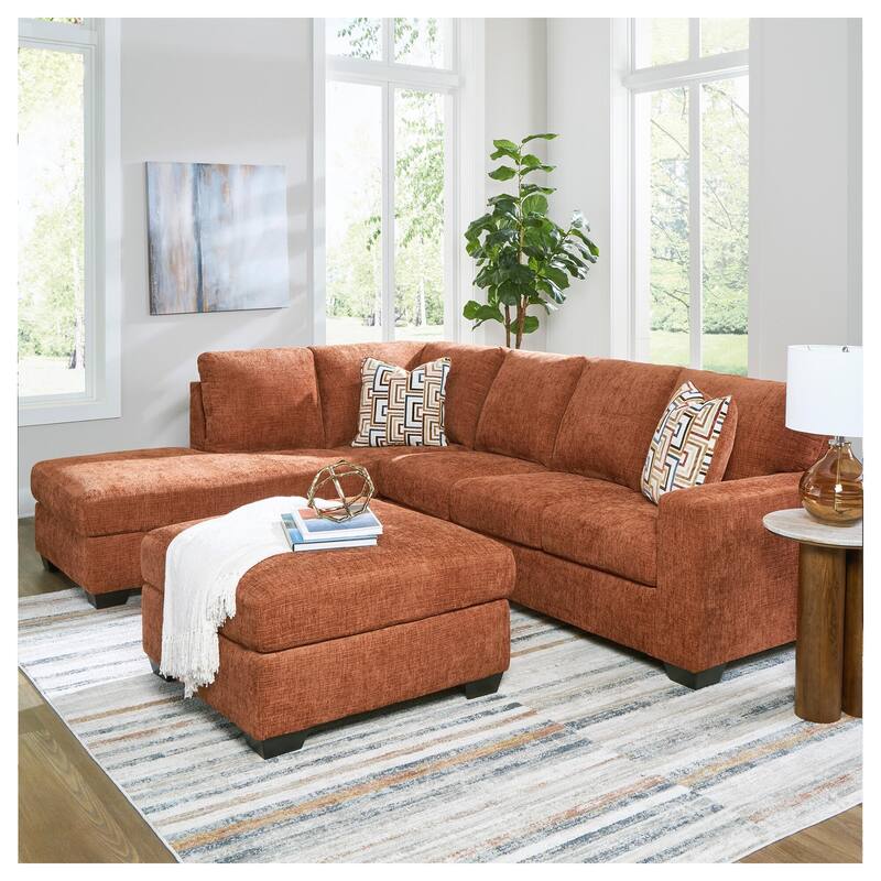 Signature Design by Ashley Aviemore 2-Piece Sectional with Chaise - 110"W x 90"D x 37"H - Left Facing - Orange