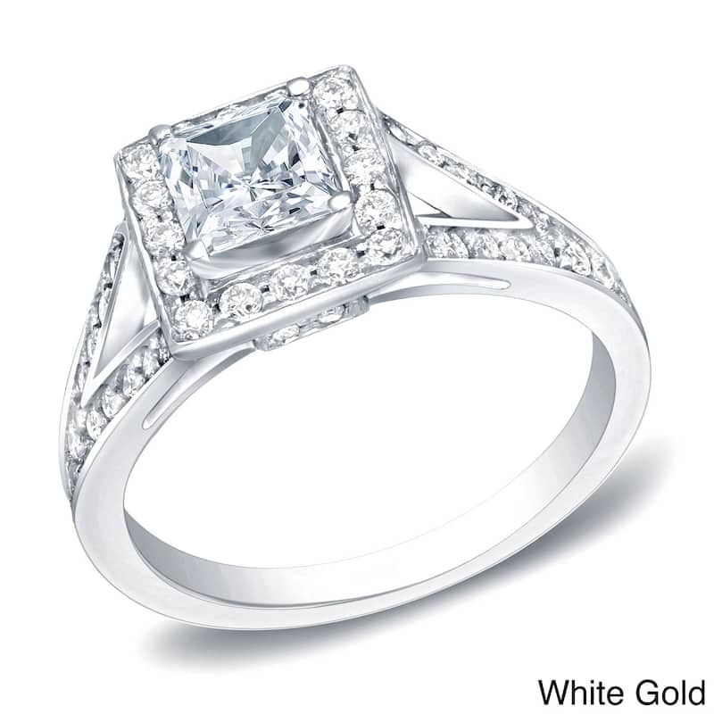 Auriya 14k Gold 1 1/4ctw Princess-cut Diamond Halo Engagement Ring - White - 4