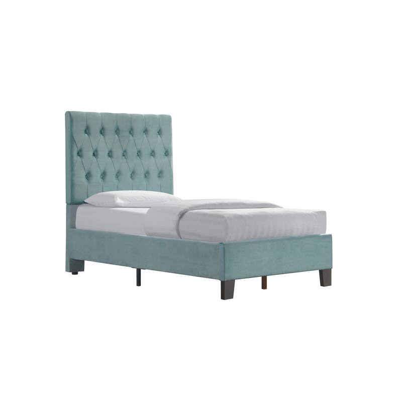 Twin Upholstered Bed in Light Blue Transitional Style - Blue