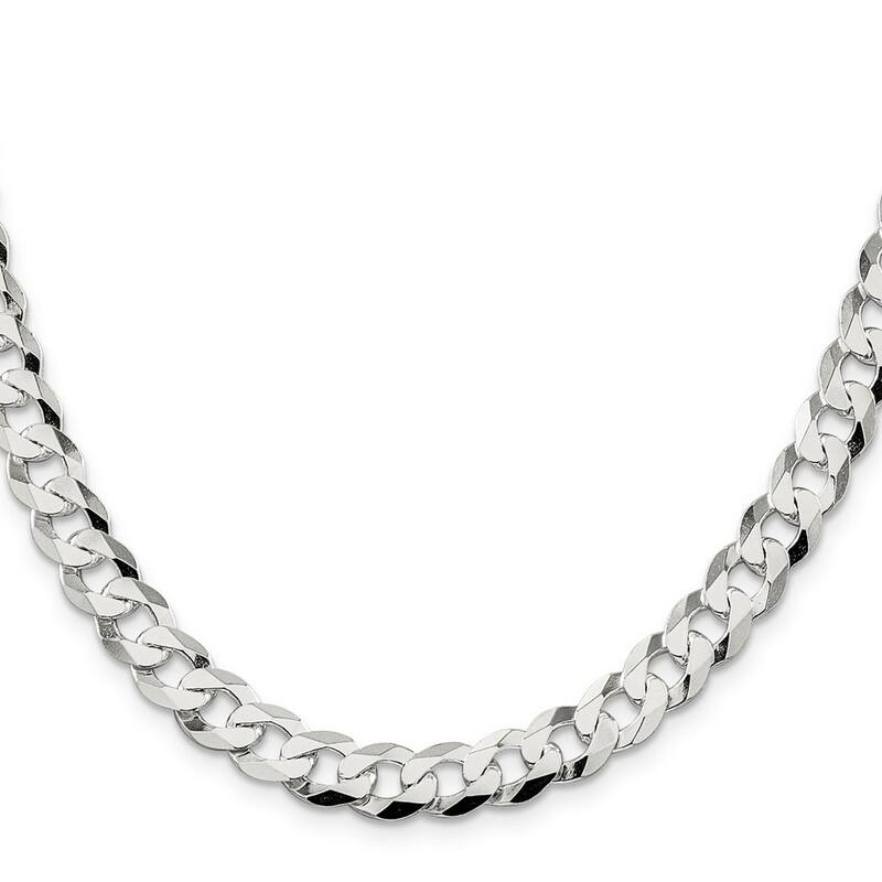 Curata 925 Sterling Silver Rhodium Plated 8.5mm Flat Curb Chain Necklace