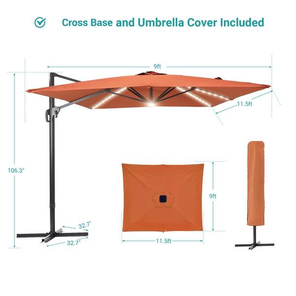 dimension image slide 3 of 7, BONOSUKI 11.5x9FT LED Cantilever Patio Umbrella with 360 Rotation