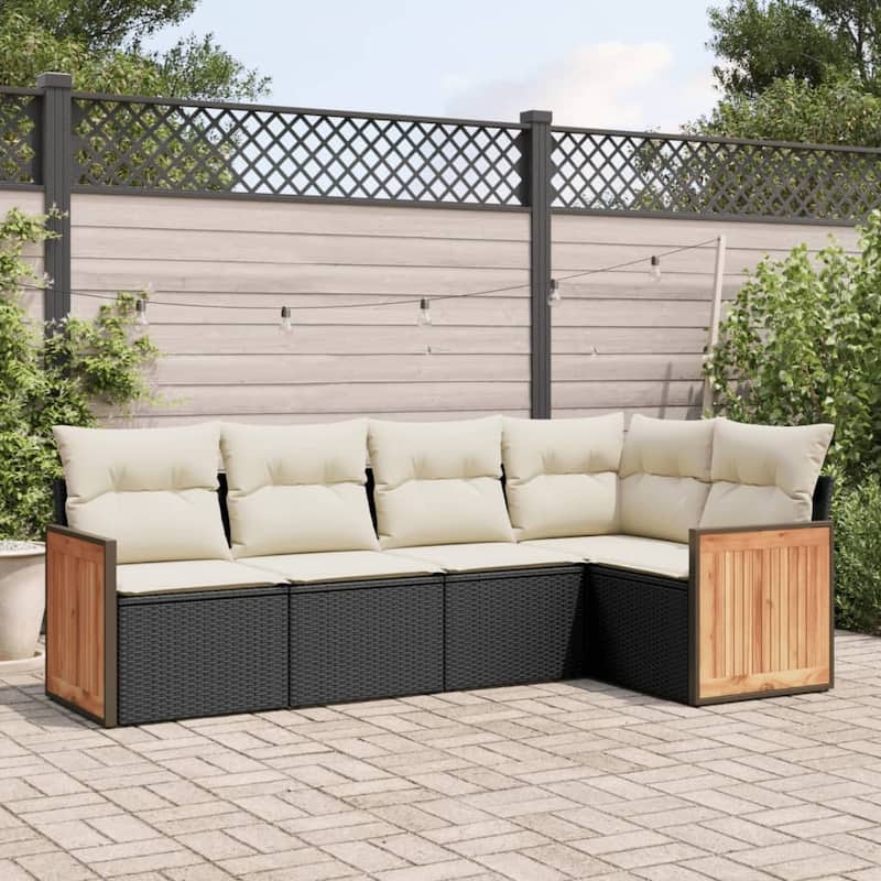 vidaXL Patio Sofa Set with Cushions Outdoor Conversation Furniture Poly Rattan - 24.4 x 24.4 x 27.2 - Black and Cream