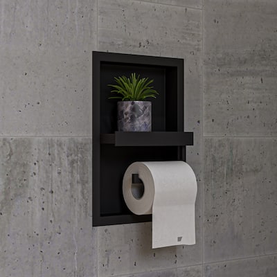 ALFI brand ABTPNC88-BLA Black Matte Stainless Steel Recessed Toilet Paper Holder Niche