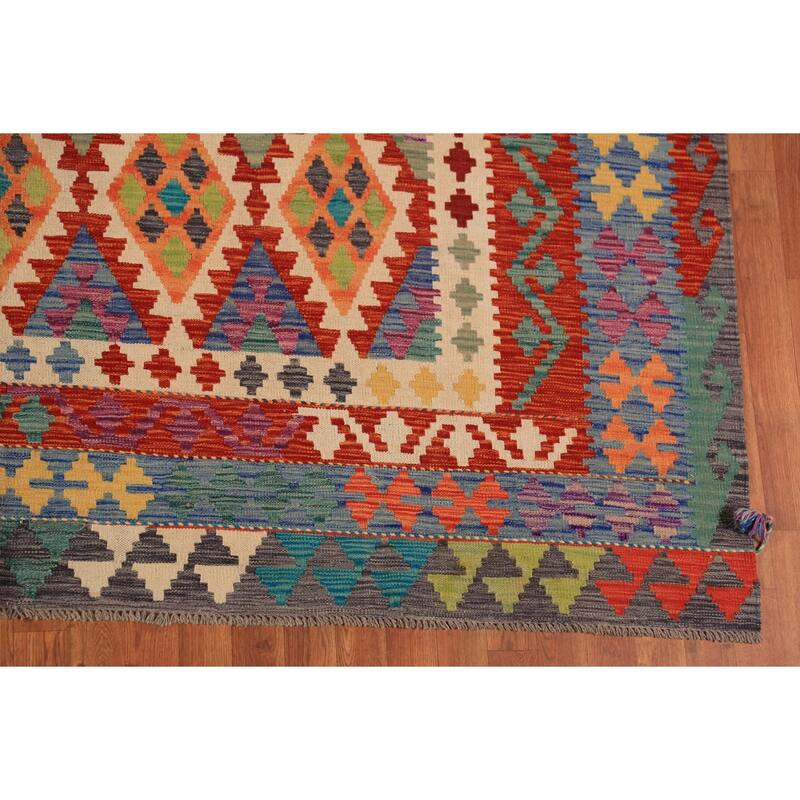 Reversible Kilim Oriental Area Rug Hand-Woven Multi-Color Wool Carpet - 8'5"x 9'8"