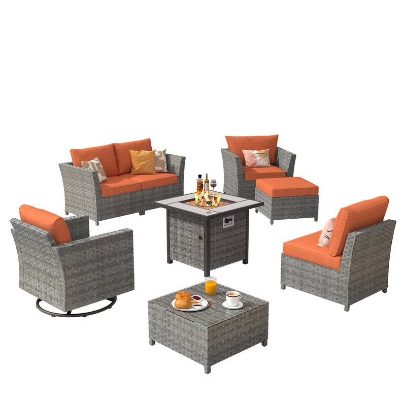 XIZZI 8-piece Outdoor Furniture Wicker Sofa Set with Fire Pit