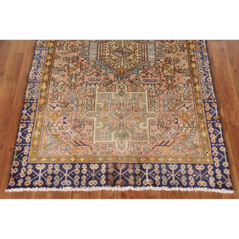 Vegetable Dye Handmade Gharajeh Persian Vintage Runner Rug - 3'3"x 7'4"