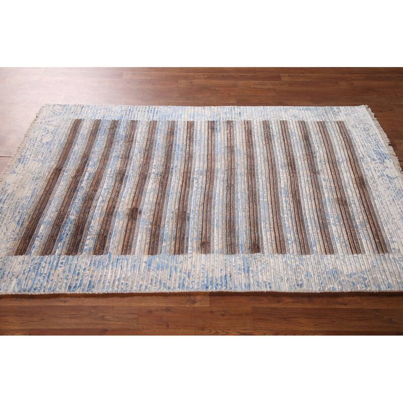 Striped Abstract Accent Rug Wool Carpet - 3'11"x 6'0"
