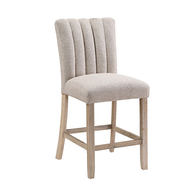 HomeRoots Set of Two 26" Beige and Natural Fabric and Wood Bar Height Bar Chairs