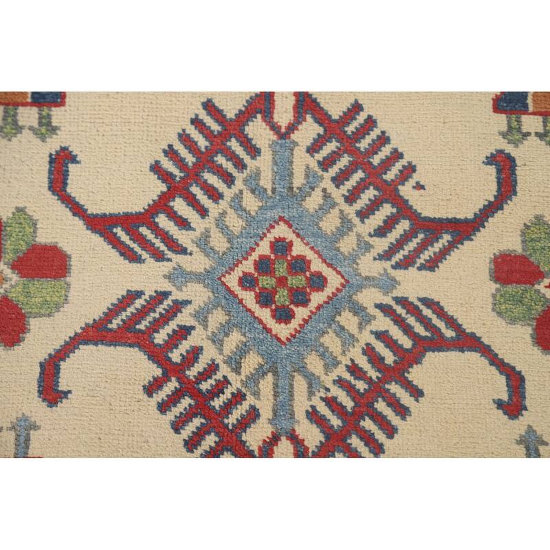Geometric Beige Kazak Oriental Area Rug Hand-Knotted Wool Carpet - 8'2"x 9'9"