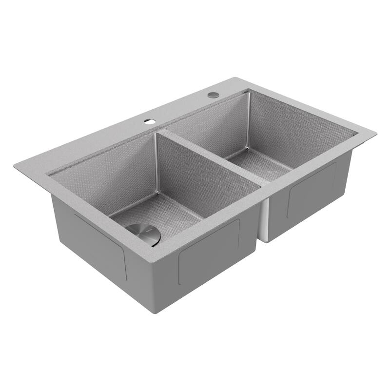Matrix 33" Top Mount Workstation 16 Gauge Double Bowl Stainless Steel Kitchen Sink with Accessories