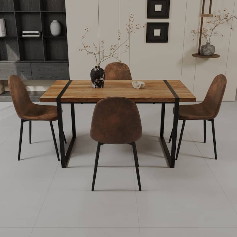 Modern Industrial 5-Piece Dining Set with Ergonomic Suede Chairs and MDF Tabletop Metal Table