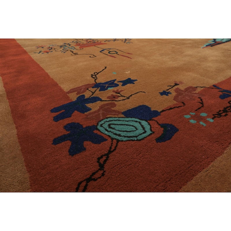 Beige Chinese Art Deco New Zealand Wool Hand Tufted Multi Size Oriental Area Rug LoomBloom