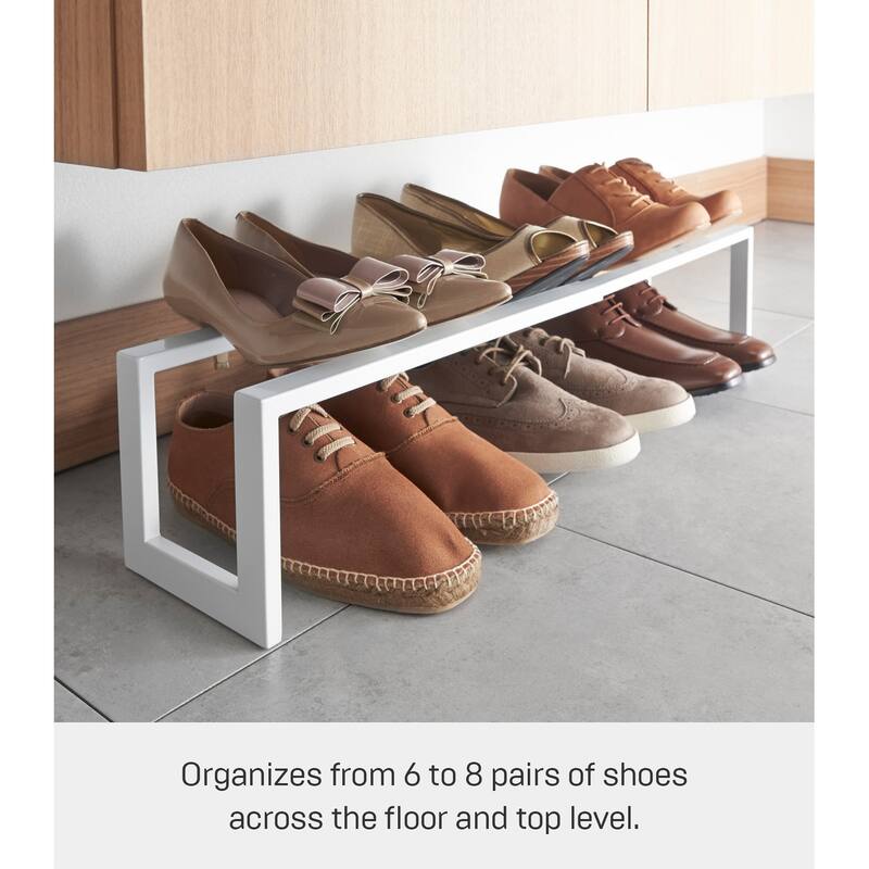 Yamazaki Home Expandable Shoe Rack - Two Sizes, Steel, Single, Holds 4 to 8 shoes, Expandable