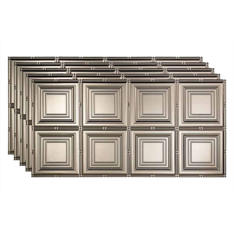 FASÄDE Portrait Decorative Vinyl 2ft x 4ft Glue Up Ceiling Panel in Brushed Nickel (5 Pack) - 5 Pack - Brushed Nickel