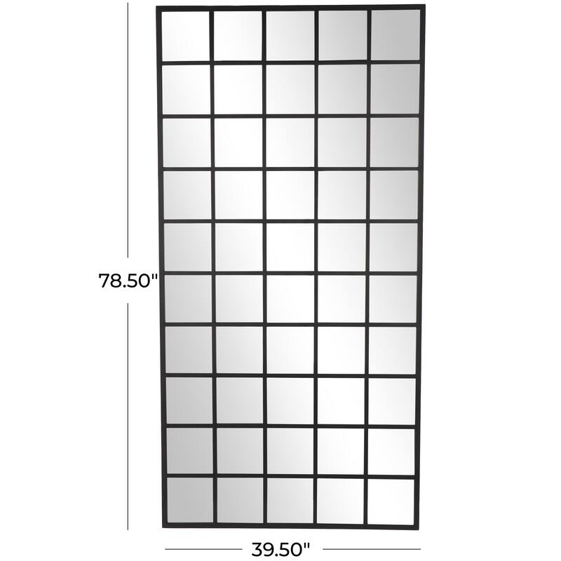 Metal Window Pane Inspired Room Floor Mirror - Black - Roche River Decor