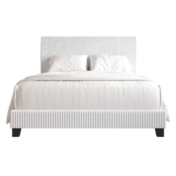 slide 2 of 29, CraftPorch Corduroy 4-pieces Mid-Century Modern White Bed with Light Grey Furniture Bedroom Set White - Full