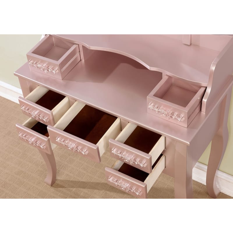 Pontoppidan Glam Wood 2-Piece Makeup Vanity Table and Stool Set by Silver Orchid