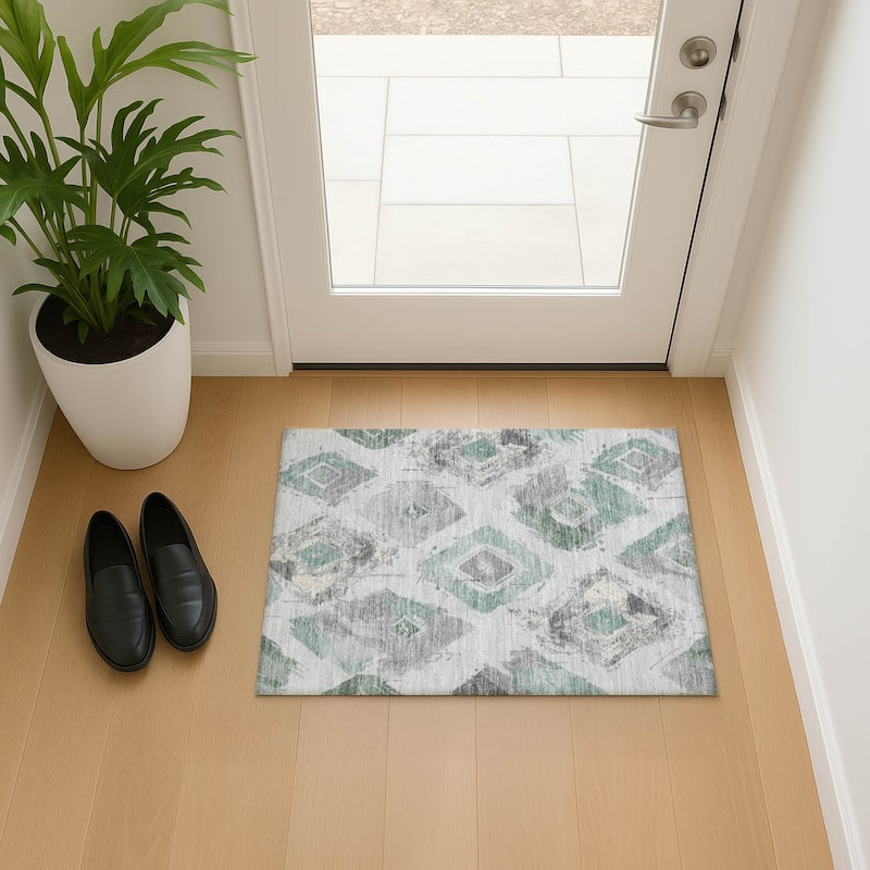 Premium Washable Super Soft Modern Diamonds Mayfield Rug - 1'8" x 2'6" - Seafoam