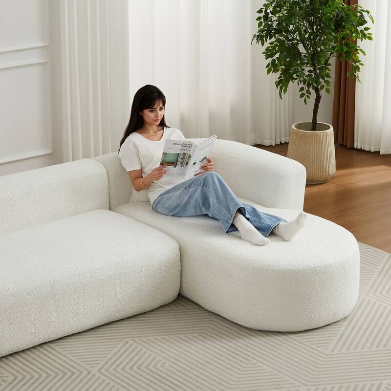 109.4" L-Shaped Chenille Boneless Sectional Sofa with Two Throw Pillows