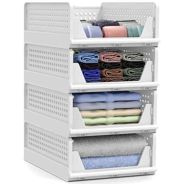 Sorbus 4 Pack Small Closet Shelf Organizer - Foldable and Stackable Storage Baskets - Easy Access Open Front Design