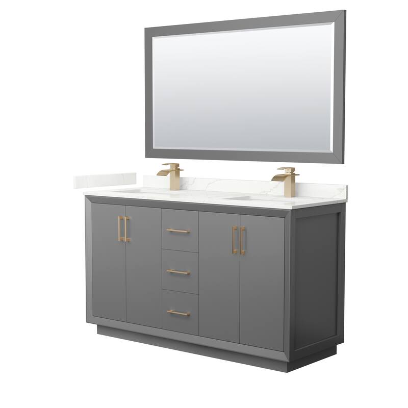 Strada 60-inch Double Vanity, Quartz Top, 58-inch Mirror - Dark Gray, Bronze Trim, Giotto Quartz Top