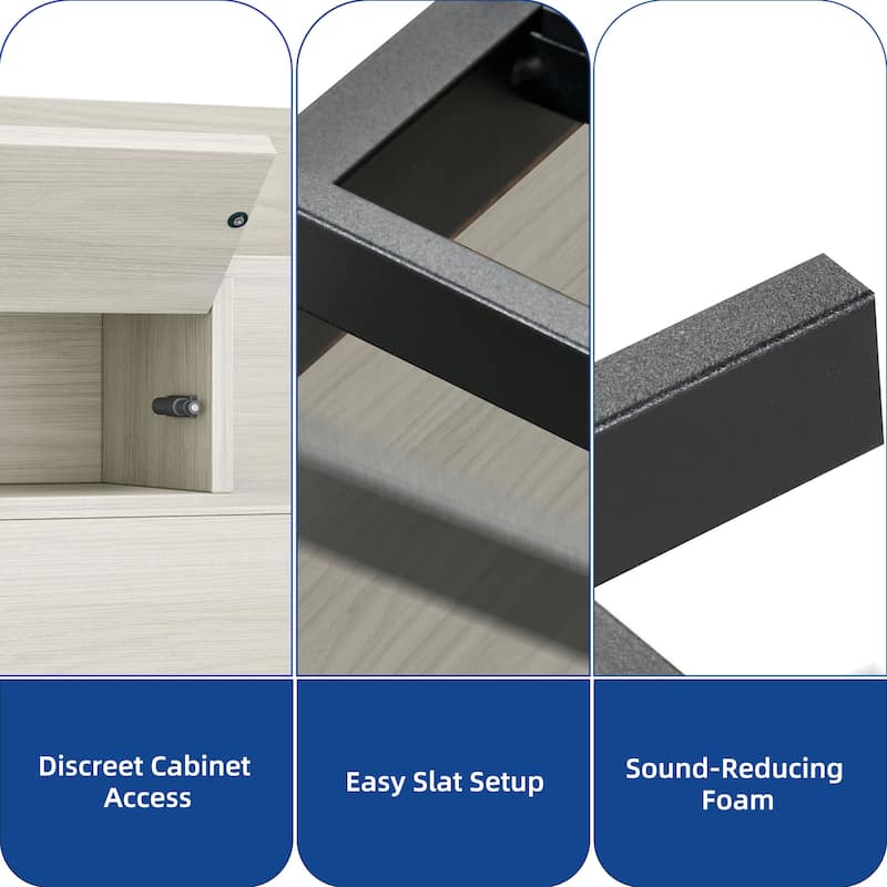 Queen/King Size LED Bed Frame with Bookcase Headboard, 4 Storage Drawers and Charging Station