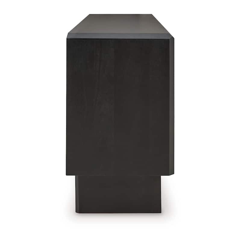 Arrel Sideboard Console, Beveled, 4 Doors, Black Solid Wood 65 Inch