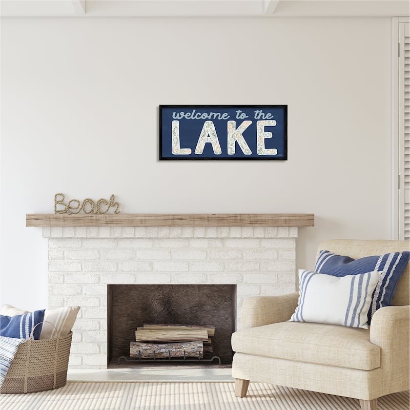Stupell Welcome Lake Floral Phrase Framed Giclee Art Design by Laura Marshall