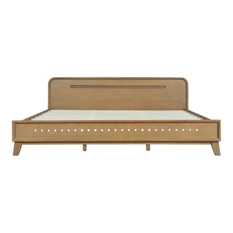 PINE SOLID WOOD KING SIZE BED, SOLID AND STABLE, NO BOX SPRING NEEDED, Rustic Yellow