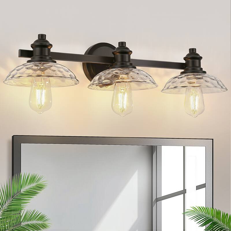YANSUN 25 in. 3-Light Black Metal Vanity Light Fixtures for Bathroom with Elegant Glass Shades - OA-JQ30501CBL-3A**