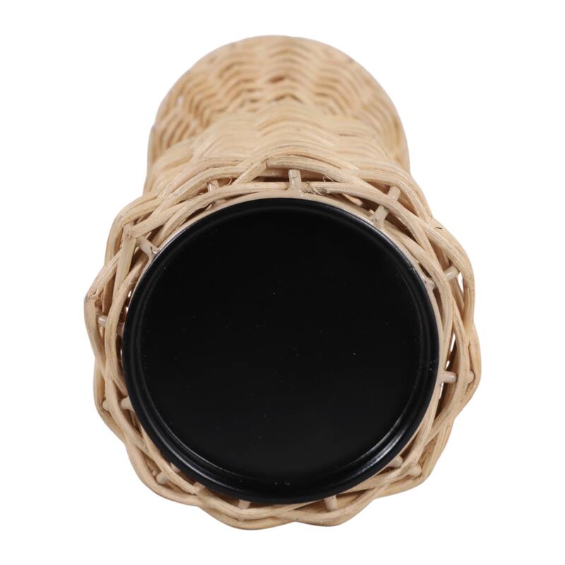 Candle Holder - Brown Metal Handwoven Raffia Pillar