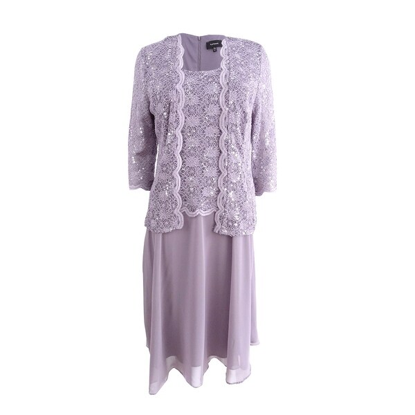 R&M Richards Women's Sequined Lace Chiffon Dress and Jacket (6, Orchid) - Orchid - 6