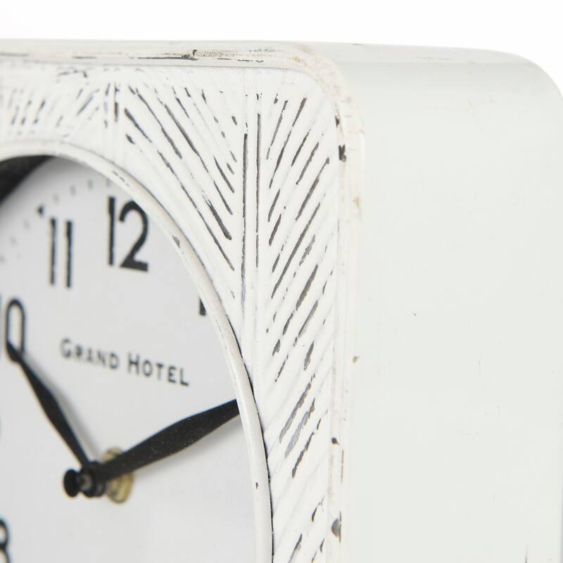 Karl White Iron Rounded Square Table Clock - 8"W x 2.7"D x 8.7"H