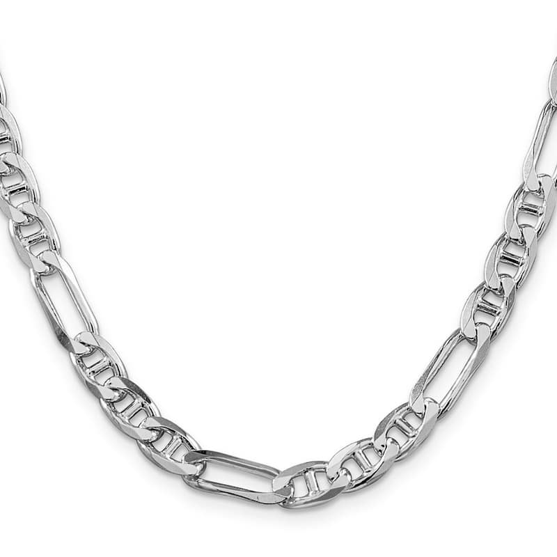 Curata 925 Sterling Silver Rhodium 6.5mm Figaro Mariner Anchor Chain Necklace for Men