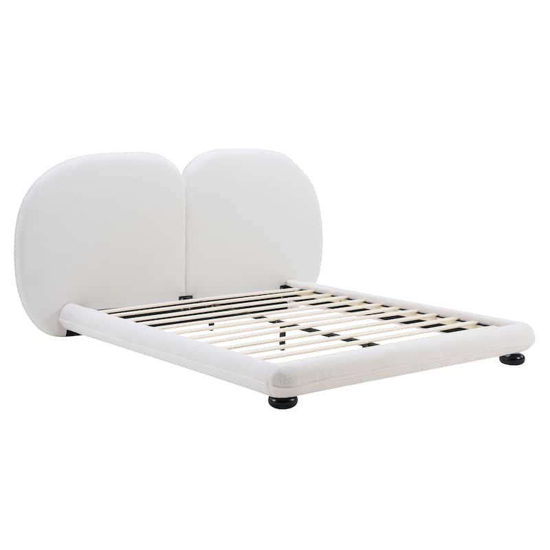Christopher Knight Home - Lunara Modern Teddy Fleece Upholstered Platform Bed Frame with Split Headboard, Heavy-Duty Support
