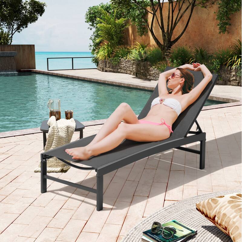 Pellebant Adjustable Aluminum Patio Chaise Lounge Chairs Outdoor (Set of 2)