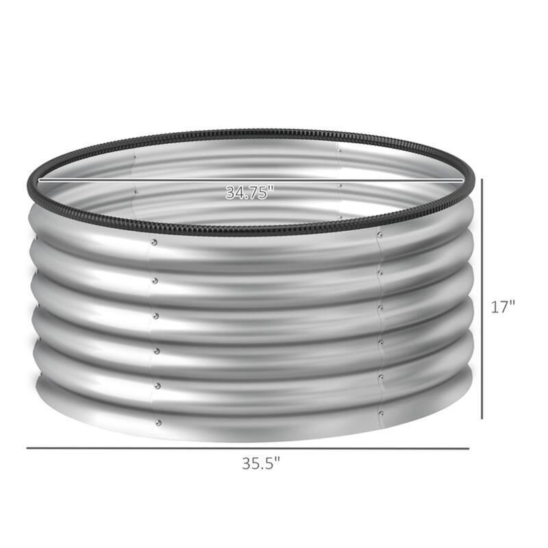 Silver Galvanized Steel Raised Garden Beds Set of 2 with Drainage - 35.5" Dia x 17" H