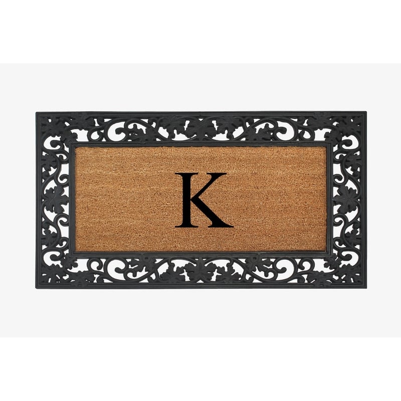 A1HC Rubber and Coir Dirt Trapper Heavy Weight Large Monogrammed Doormat 23"X38", Black