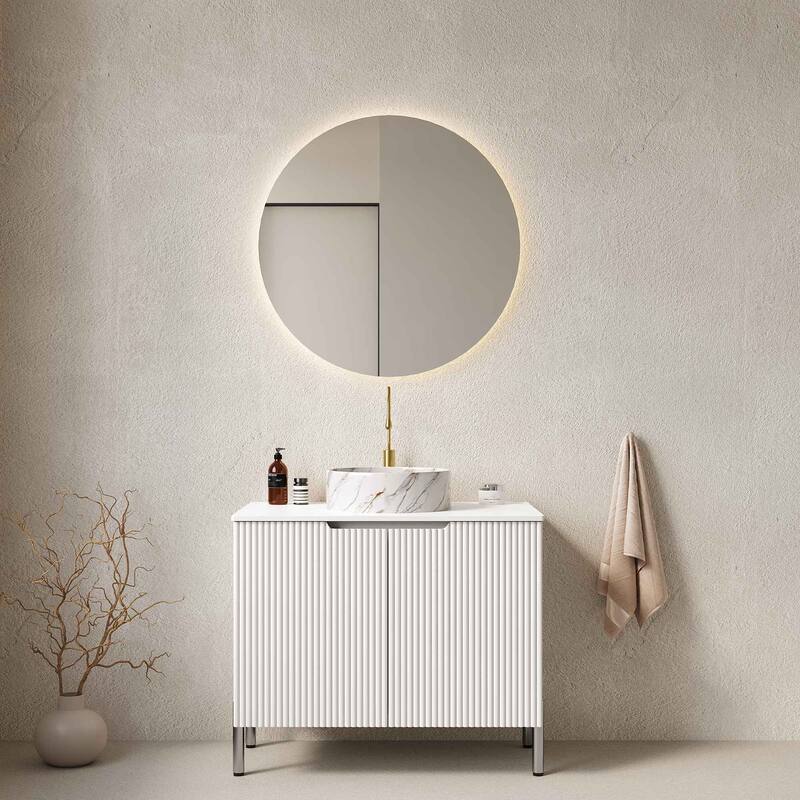 30" Bathroom Vanity with Sink with 2 Doors Rectangular Ceramic Basin - White,marble