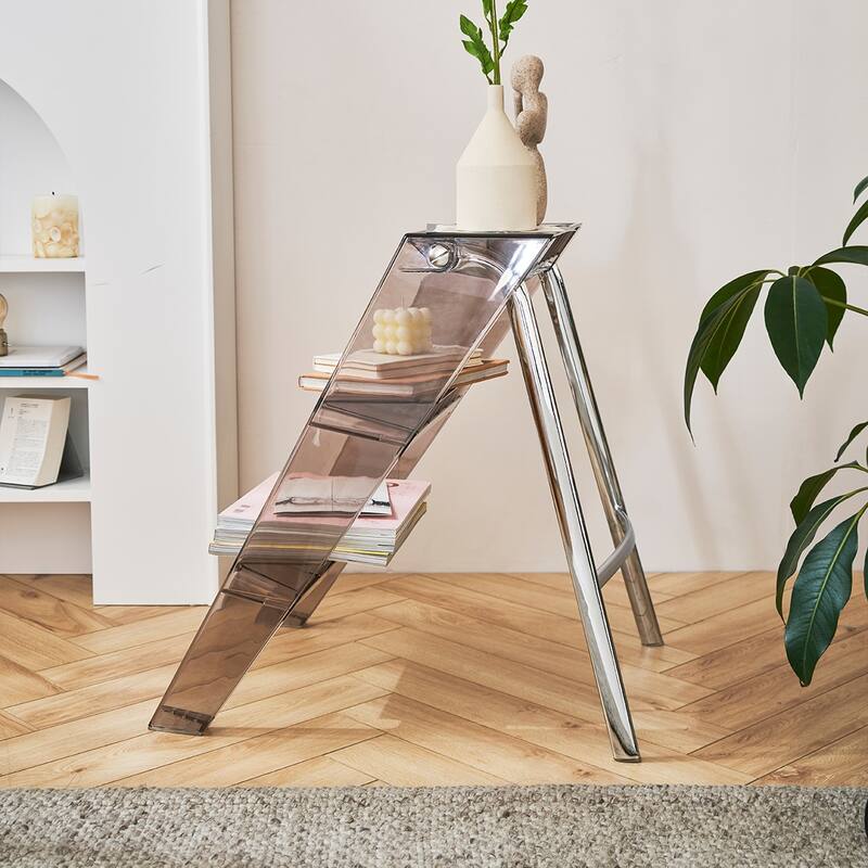 Home folding ladder frame indoor multi-functional thick folding ladder stool simple creative anti-slip edge table ladder frame - Transparent