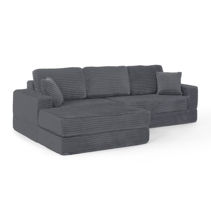Roomfitters L-Shape Modular Sectional Sofa with Left Chaise, Corduroy Sleeper Couch, Compressed Sofa Bed for Bedroom