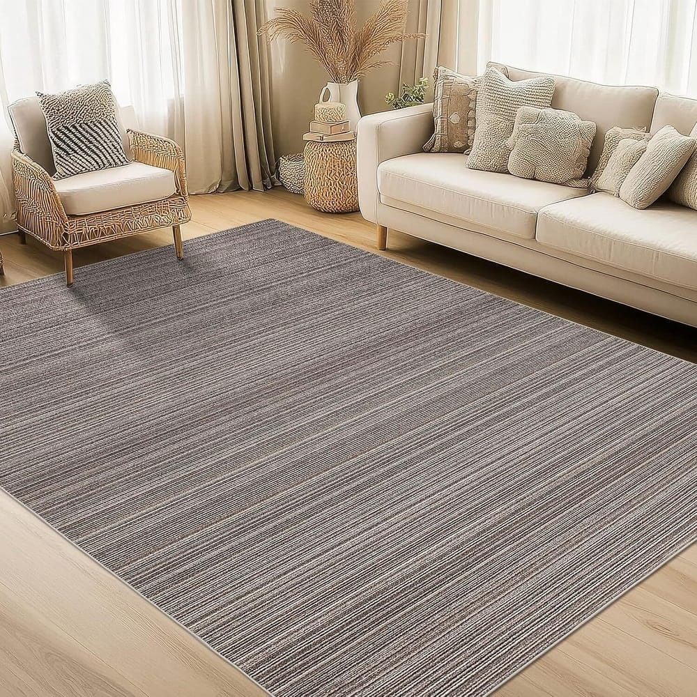 Modern Stripe Machine Washable Area Rug for Bedroom, Living Room, Brown - 1'6" x 2'6"