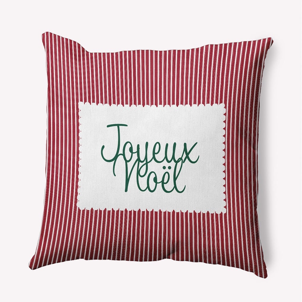 Joyeux Noel Ticking Christmas Indoor/Outdoor Throw Pillow