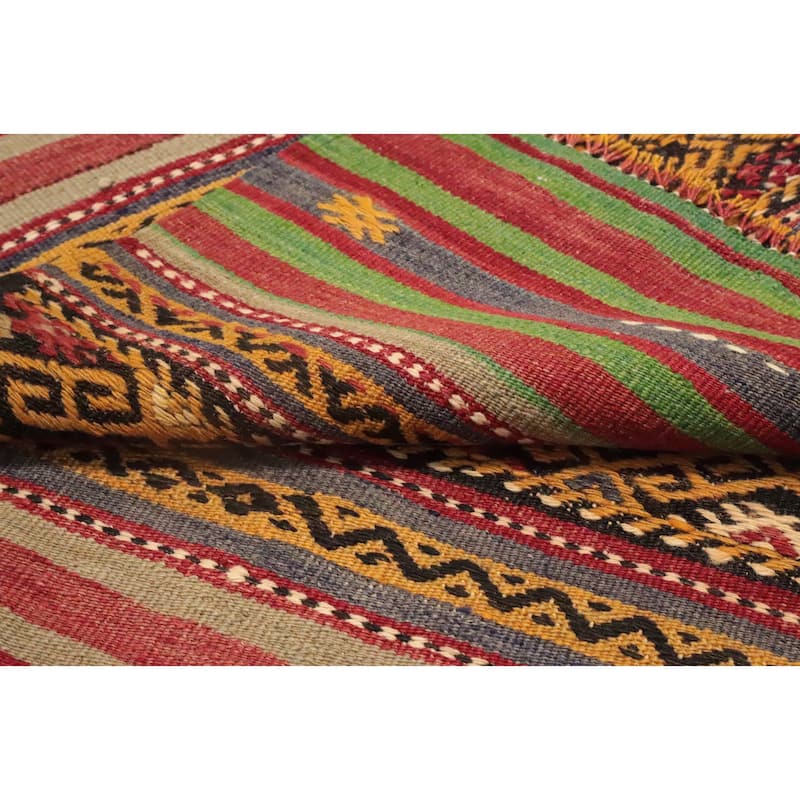 Hand Woven Oriental 100% Wool Carpet Southwestern Tribal Multi-Colored Kilim Area Rug - 9' 4'' X 5' 6''