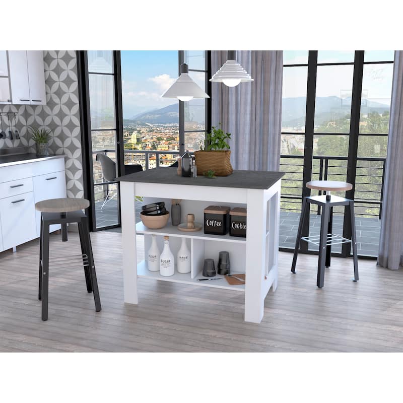 Rockaway 3-Shelf Kitchen Island White and Onix - White