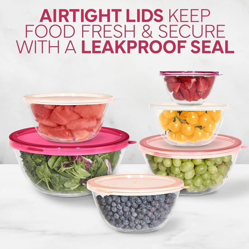 COOK WITH COLOR 12 Pc Glass Nesting Mixing Bowl Set with Lids for Cooking and Prep