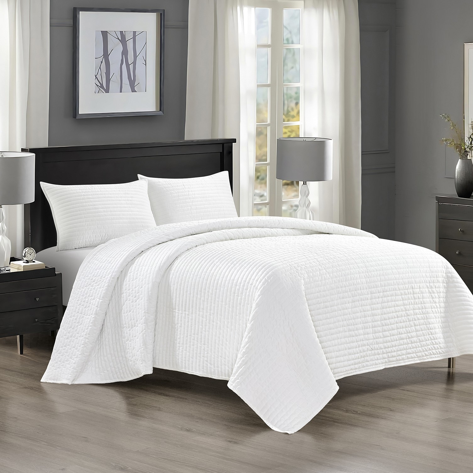 Pointehaven Heavy-Weight Oversized Channel Design Velvet Quilt Sets